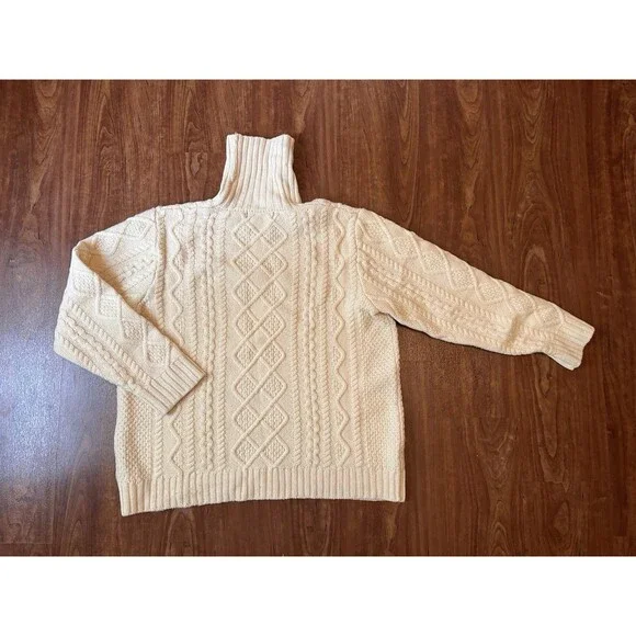Woolovers Fisherman Cable Chunky Knit Turtleneck Sweater Women XL Wool Cream - Picture 6 of 6